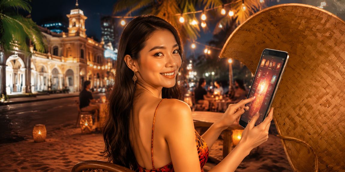 Người dùng trải nghiệm ứng dụng cá cược di động tại Hồ Chí Minh với nón lá truyền thống